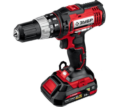 ЗУБР ДШУ-185-22 18В, 2 АКБ (2Ач), в кейсе, ударная дрель-шуруповер.
