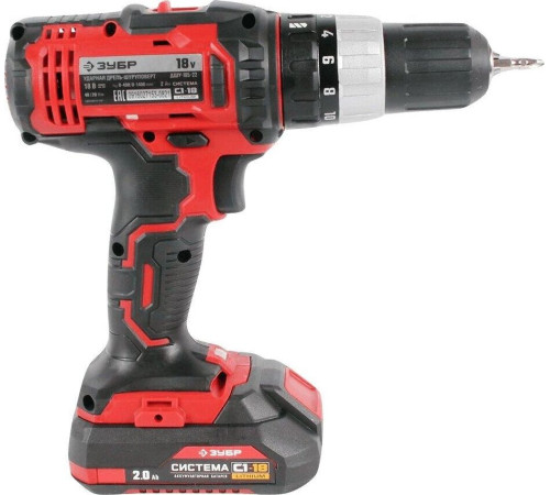 ЗУБР ДШУ-185-22 18В, 2 АКБ (2Ач), в кейсе, ударная дрель-шуруповер.
