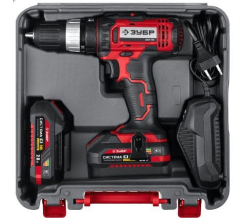 ЗУБР ДШУ-185-22 18В, 2 АКБ (2Ач), в кейсе, ударная дрель-шуруповер.