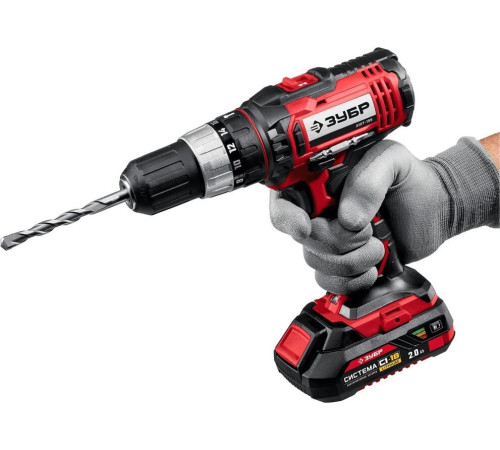 ЗУБР ДШУ-185-22 18В, 2 АКБ (2Ач), в кейсе, ударная дрель-шуруповер.