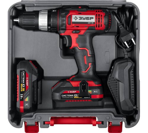 ЗУБР ДШУ-185-22 18В, 2 АКБ (2Ач), в кейсе, ударная дрель-шуруповер.