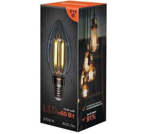 REXANT (604-083) CN35 7.5 ВТ 600 ЛМ 2700K E14 ПРОЗРАЧНАЯ КОЛБА