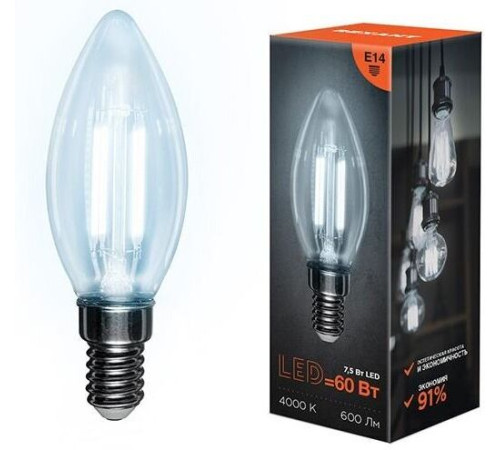 REXANT (604-084) CN35 7.5 ВТ 600 ЛМ 4000K E14 ПРОЗРАЧНАЯ КОЛБА