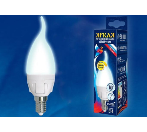 UNIEL (UL-00004298) LED-CW37 7W/4000K/E14/FR/DIM PLP01WH