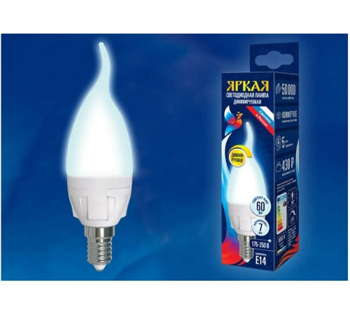 UNIEL (UL-00004298) LED-CW37 7W/4000K/E14/FR/DIM PLP01WH