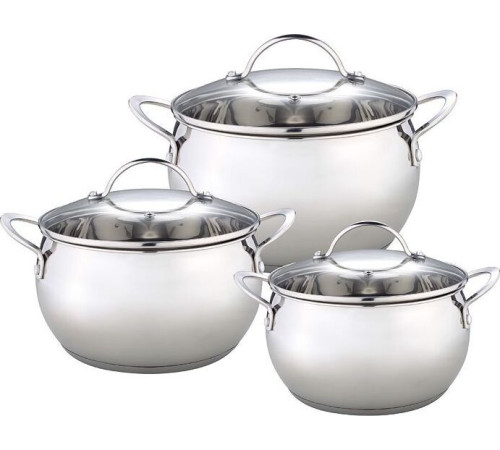 WEBBER BE-335/6 Набор посуды из нерж.стали 6 пр. 2,0л, 2,8л, 3,8л