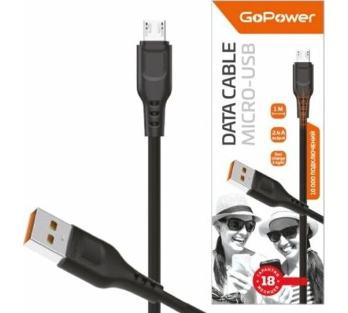 GOPOWER (00-00018564) GP01M USB (m)-microUSB (m) 1.0м 2.4A черный