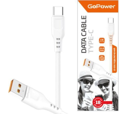 GOPOWER (00-00018565) Кабель GP01T USB (m)-Type-C (m) 1.0м 2.4A белый