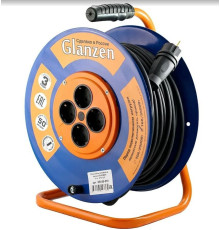 Удлинители GLANZEN EB-50-010, на катушке, с/з, 4 роз - 50м
