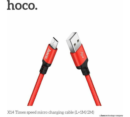HOCO (6957531062851) X14 USB (m)-microUSB (m) 1.0м - красный/черный
