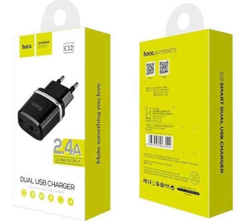 HOCO (6957531063094) C12 2USB 2.4A черный