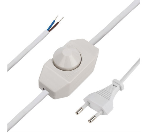 REXANT (11-1139) Сетевой шнур с диммером, 2х0,75 мм2, 2 м белый