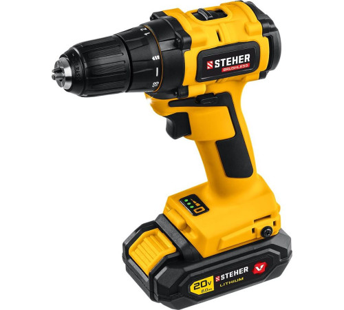 Дрель STEHER CD-200-1 20В, 1 АКБ (2Ач), в кейсе, дрель-шуруповерт