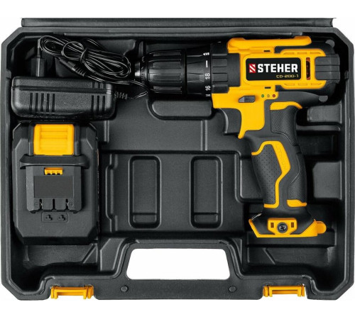 Дрель STEHER CD-200-1 20В, 1 АКБ (2Ач), в кейсе, дрель-шуруповерт