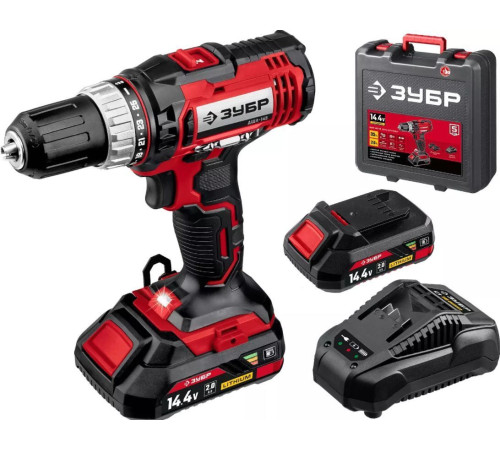 ЗУБР ДШЛ-145-22 14.4В, 2 АКБ (2Ач), в кейсе, дрель-шуруповер,Мастер.