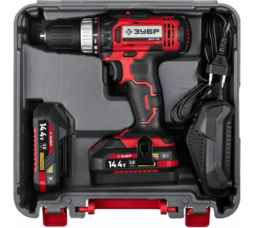 ЗУБР ДШЛ-145-22 14.4В, 2 АКБ (2Ач), в кейсе, дрель-шуруповер,Мастер.