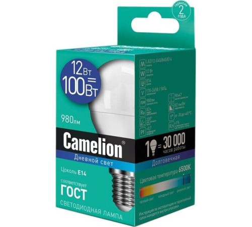 CAMELION (13697) LED12-G45/865/E14/12Вт