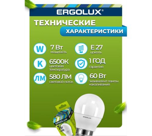 ERGOLUX (12877) LED-G45-7W-E27-6K