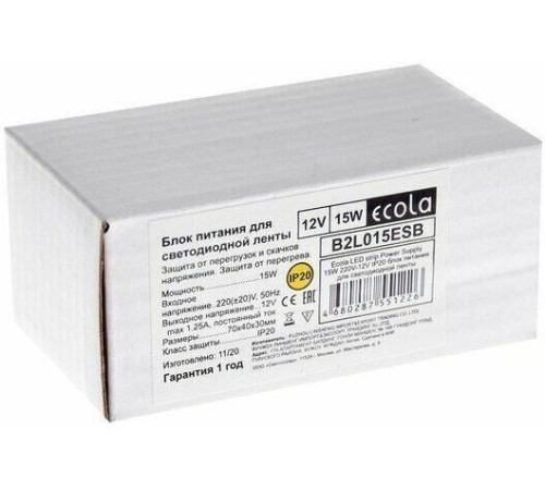 ECOLA B2L015ESB LED strip Power Supply 15W 220V-12V IP20