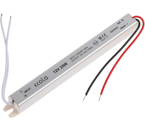 ECOLA B2T025ESB ECOLA LED strip Power Supply 25W 220V-12V IP20 длинный и тонкий блок питания для светодиодной ленты Степень защиты IP20 Мощность 25W Н