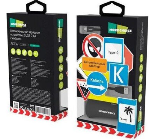 MORE CHOICE (4627151192147) AC23a АЗУ 2USB 2.4A для Type-C Black