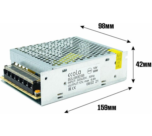 ECOLA B2L080ESB LED strip Power Supply 80W 220V-12V IP20