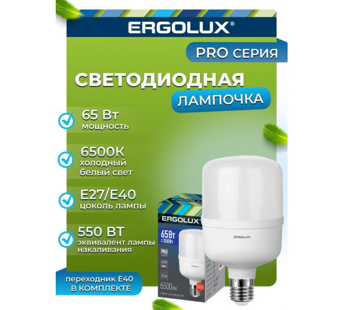 ERGOLUX (14330) LED-HW-65W-E40-6K серия PRO 65Вт/E27/E40/6500К