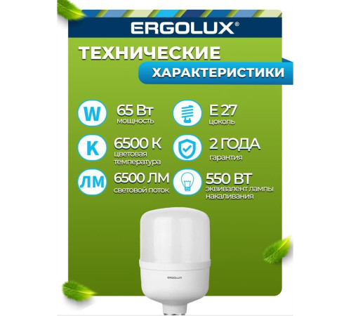 ERGOLUX (14330) LED-HW-65W-E40-6K серия PRO 65Вт/E27/E40/6500К