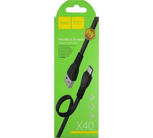 HOCO (6931474711670) X40 USB (m)-microUSB (m) 1.0м - черный