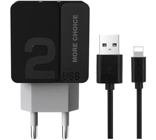 MORE CHOICE (4627151191911) NC46i 2USB 2.4A для 8-pin 1м Black Grey