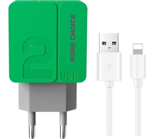 MORE CHOICE (4627151191904) NC46i 2USB 2.4A для 8-pin - 1м Green