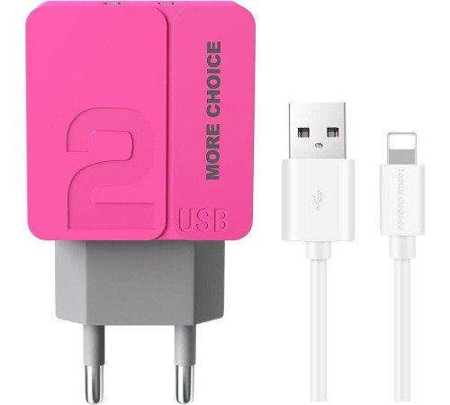 MORE CHOICE (4627151191898) NC46i СЗУ 2USB 2.4A для 8-pin - 1м Pink