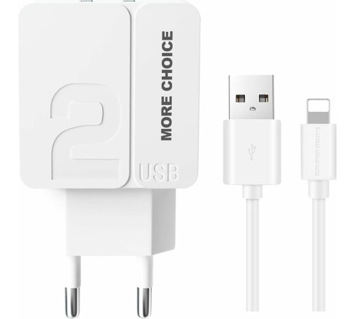 MORE CHOICE (4627151191928) NC46i СЗУ 2USB 2.4A для 8-pin - 1м White Grey