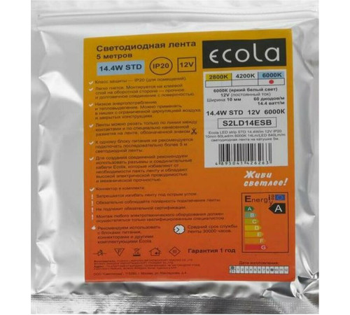 ECOLA S2LD14ESB LED strip STD 14.4W/m 12V IP20 10mm 60Led/m 6000K 5м