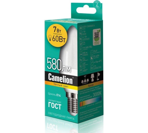CAMELION (12073) LED7-C35/830/E14/7Вт/3000K