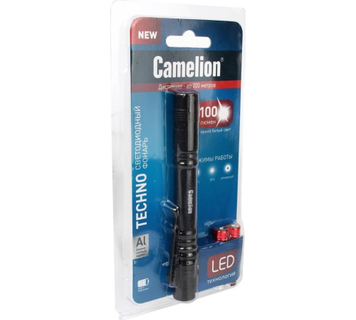 Cветодиодный фонар CAMELION LED51517 (фонарь, черн., LED XPE, 3 реж 2XLR03 в компл., алюм., откр. блистер)