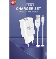 AKSBERRY (6900203230010) T38 2 USB 2.4A + MicroUSB белый