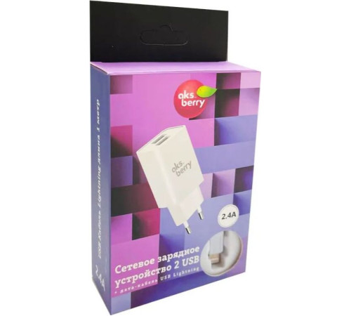 AKSBERRY (6900203220011) T38 2 USB 2.4A + Lightning, белый