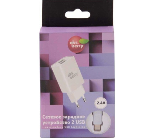 AKSBERRY (6900203220011) T38 2 USB 2.4A + Lightning, белый