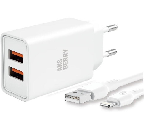 AKSBERRY (6900203220011) T38 2 USB 2.4A + Lightning, белый