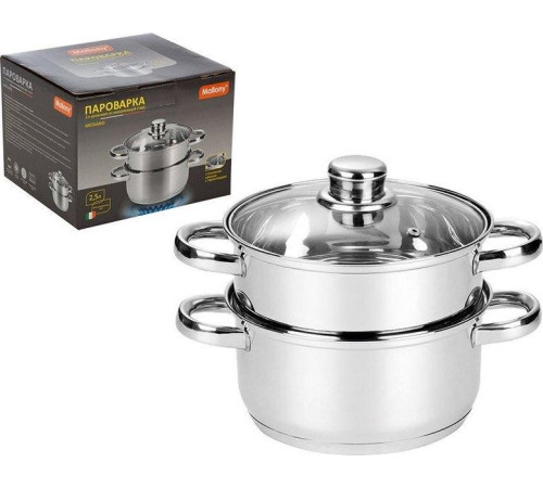 MALLONY Пароварка MEDIANO 2х-уровневая из нерж стали, объем 2,5 л, индукция/капс дно (008524)