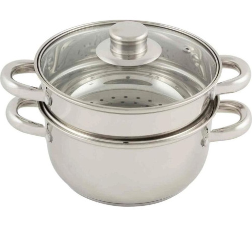 MALLONY Пароварка MEDIANO 2х-уровневая из нерж стали, объем 2,5 л, индукция/капс дно (008524)