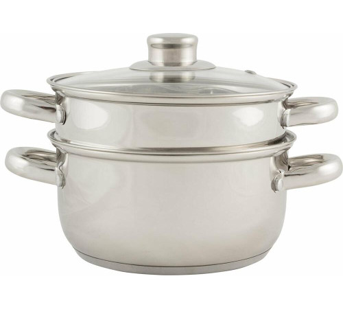 MALLONY Пароварка MEDIANO 2х-уровневая из нерж стали, объем 2,5 л, индукция/капс дно (008524)