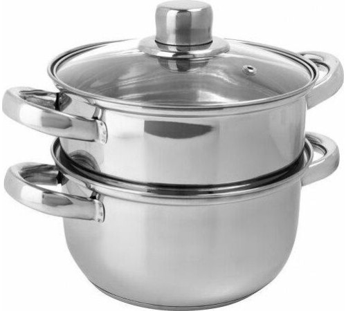 MALLONY Пароварка MEDIANO 2х-уровневая из нерж стали, объем 2,5 л, индукция/капс дно (008524)