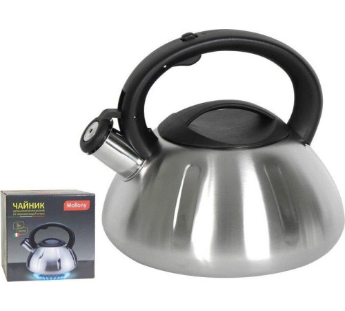 MALLONY Чайник из нерж. стали MAL-066, 3 литра, цельнометаллический, матовый,со свистком (910086)