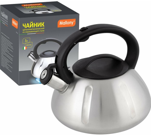 MALLONY Чайник из нерж. стали MAL-066, 3 литра, цельнометаллический, матовый,со свистком (910086)