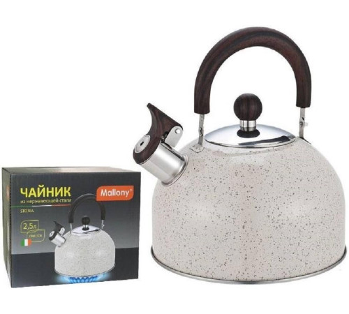 MALLONY Чайник STORIA, объем 2,5 л, из нерж стали со свистком, окрашенный, ручка под дерево (007190)