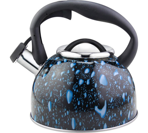 MALLONY Чайник из нерж стали LACRIMA, 2,5 л, со свистком, окрашенный (черный с синими каплями) (003979)