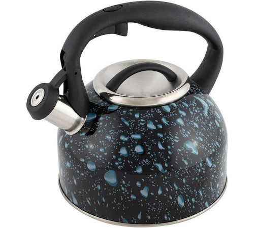 MALLONY Чайник из нерж стали LACRIMA, 2,5 л, со свистком, окрашенный (черный с синими каплями) (003979)