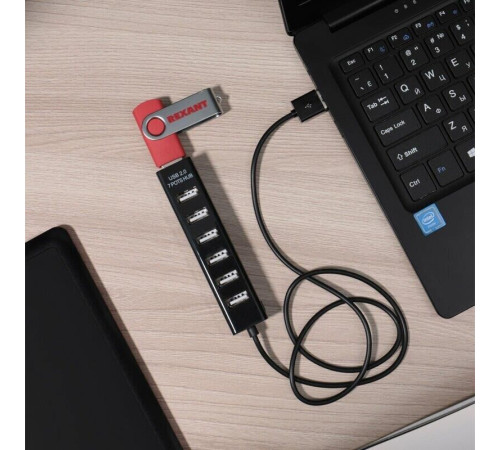 REXANT (18-4107) РАЗВЕТВИТЕЛЬ USB НА 7 ПОРТОВ, ЧЕРНЫЙ